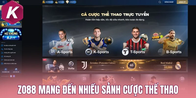 Zo88 mang đến nhiều sảnh cược thể thao